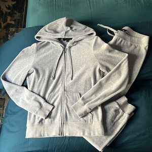 Juicy Couture full tracksuit sweatsuit silver lining light grey velour S/XS